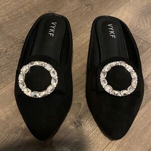 Black Jeweled Pointed Toe Slip-On Mules